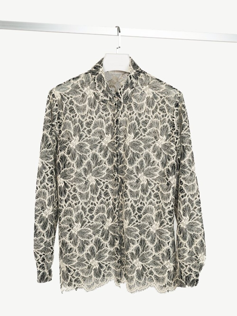 Anne Fontaine Black & White Floral-Lace Buttoned Shirt